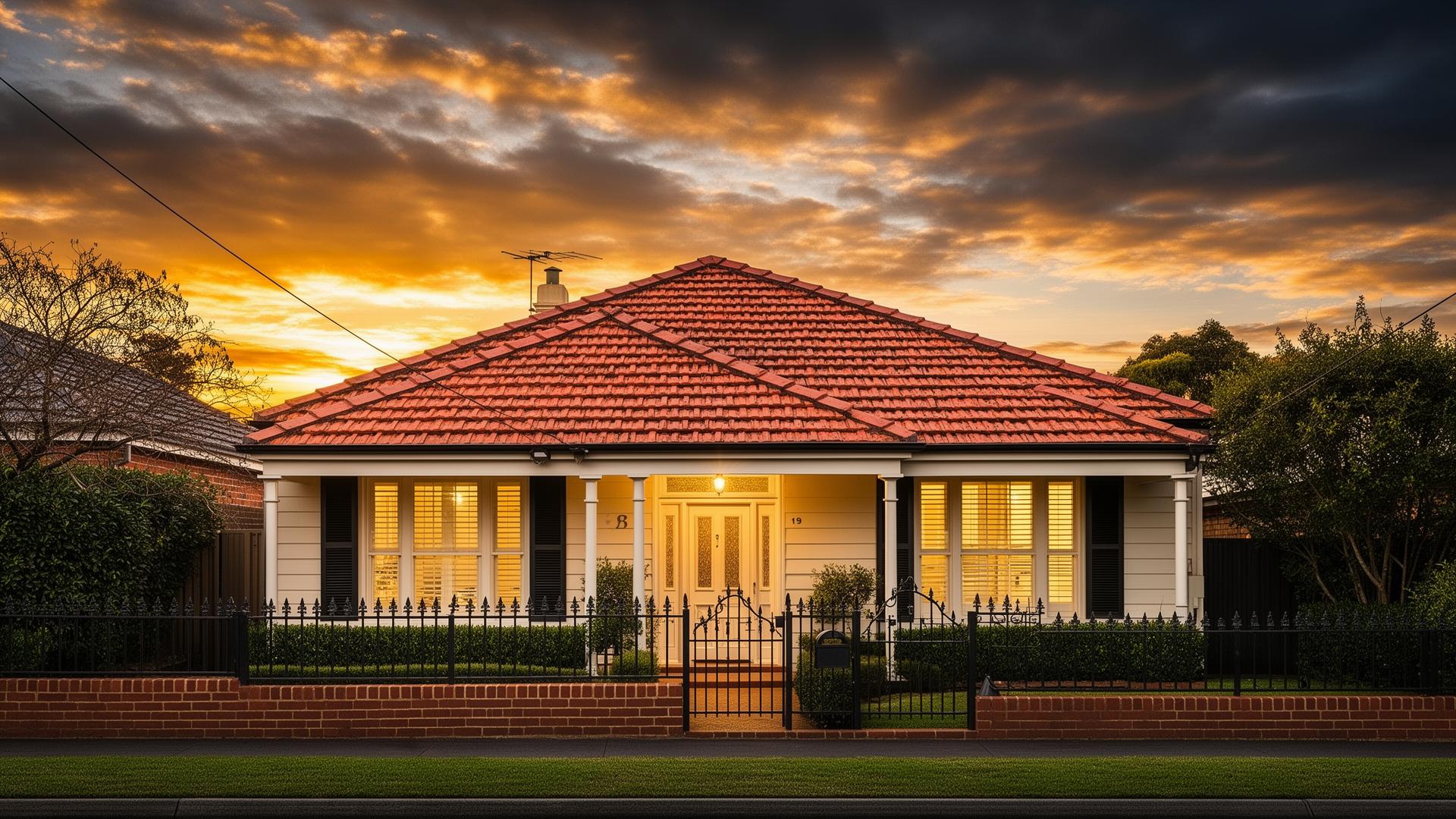 Restored Melbourne home with terracotta roof at golden hour